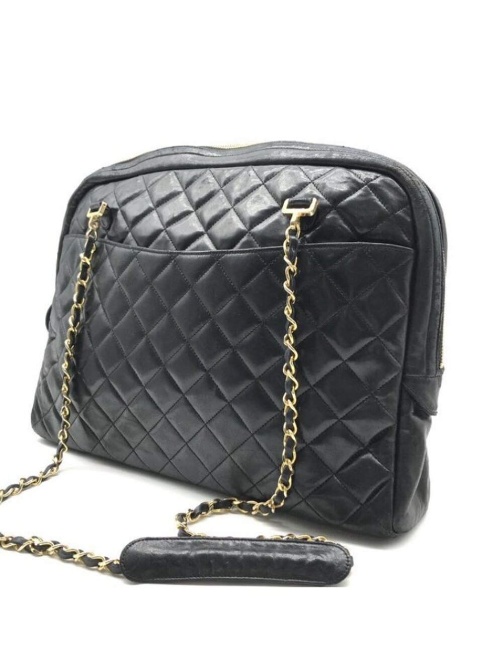 Chanel CC Logo Quilted Lambskin Chain Tote Black Purse - Picture 2 of 10
